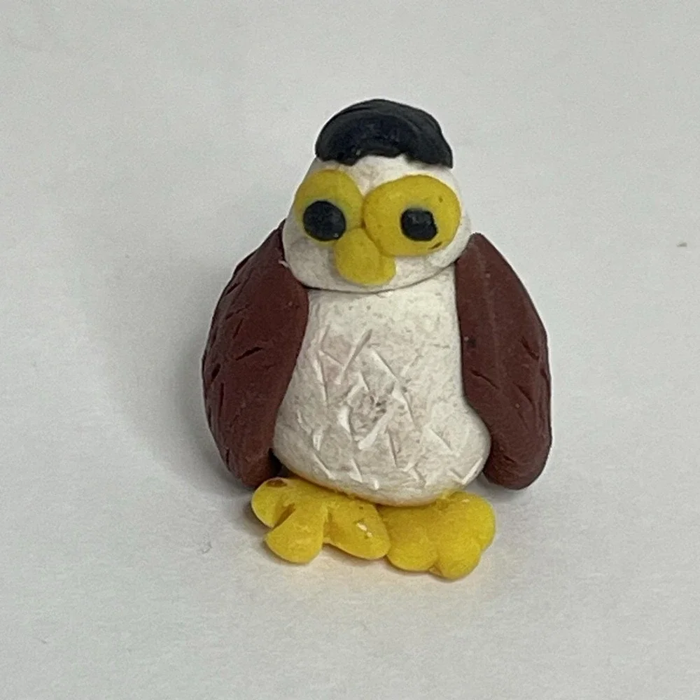 Vintage Lot of 3 Miniature Ceramic Clay & One Metal Owl Eagle Figurines Bird